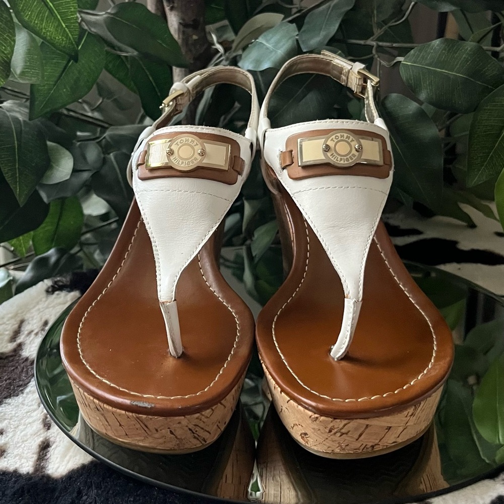 Tommy Hilfiger White and Brown Sandals